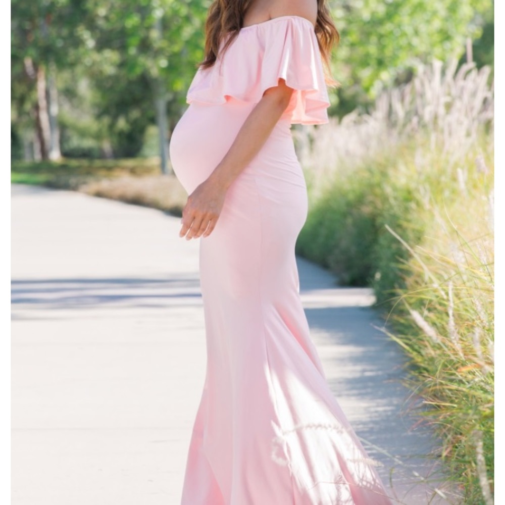 Pink Ruffle off Shoulder Mermaid Gown (maternity)